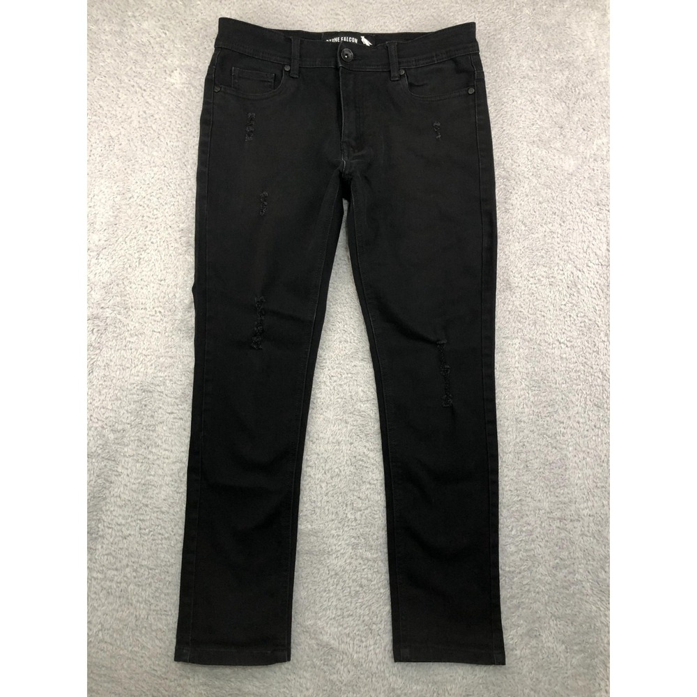 Stone Falcon Jeans Mens 32x27.5 (Tag 32x30) Black Slim Fit Skinny Distressed